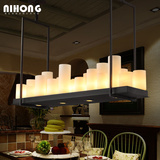 新款北欧创意长形铁艺个性复古烛台客厅餐厅蜡烛吊灯现代简约别墅