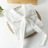 韩国小清新小立领系带纯棉长袖衬衫 甜美直筒简约打底纯色女衬衣