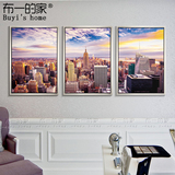客厅三联装饰画沙发背景墙挂画现代简约餐厅壁画纽约城市建筑风景
