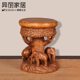 东南亚风格木雕大象换鞋凳 泰国创意招财象实木凳 泰式原木凳子