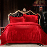 贡缎提花婚庆大红床上四件套刺绣被罩1.8m2.0床笠1.5米床品4件套