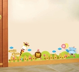 墙贴批发创意卡通贴画儿童房幼儿园踢脚线装饰贴纸壁饰长颈鹿狮子