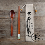 日式原木质筷子勺子套装三件套学生成人户外便携创意餐具定制批发