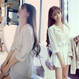 韩国2016春装新款韩版小清新衬衫裙沙滩性感短裙子夏季雪纺连衣裙