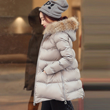 2016冬装新款韩版加厚连帽貉子毛领羽绒棉服棉袄a字版棉衣外套女