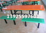 饭堂绿色餐桌椅玻璃钢学校员工食堂餐桌椅八人位餐桌组合长方形
