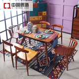 现代新中式饭桌椅组合 全实木简约4人方桌小户型长方形 6人餐桌
