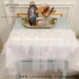 LACESHABBY进口高级定制双层浮雕蕾丝钉珠白色桌布钢琴床头柜盖巾