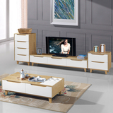 白色烤漆多功能储物原木色茶几桌电视柜组合创意北欧小户型客厅