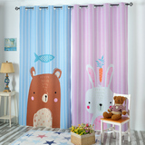 新品韩式儿童窗帘房卧室简约现代卡通小熊白兔窗帘布简约现代成品