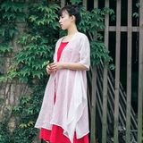 2016夏季新款女装中国风复古文艺宽松中长款麻纱披肩长外套防晒衣