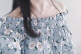 包邮！夏季韩版甜美花朵褶皱一字肩露肩收腰中长袖雪纺衬衫上衣女