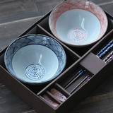 包邮/创意陶瓷碗日式餐具套装/釉下彩粗陶碗/和风碗筷礼盒套装