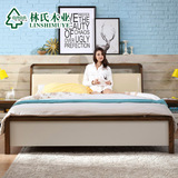 林氏木业现代储物床水曲柳双人床1.8米1.5板式床大床家具BA3A-C