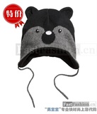 HM H＆M正品代购2015秋冬男童帽子婴儿帽纯棉耳朵造型帽绒里黑色