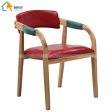 实木餐椅 北欧简约现代水曲柳实木椅 休闲扶手PU皮咖啡厅椅酒店椅