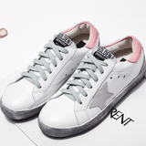 夏季韩版星星平跟真皮小白鞋复古做旧女系带平底板鞋女鞋