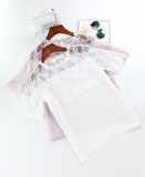 新款女装夏装2016甜美气质韩版时尚小清新短袖拼接白色蕾丝雪纺衫