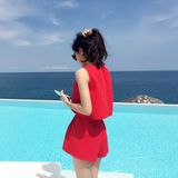 2016夏装新款女装连体裤假两件套红色休闲短裤套装女秋装时尚潮