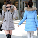 新款韩版棉衣女中长款加厚外套2015冬装毛领羽绒棉服大码宽松棉袄