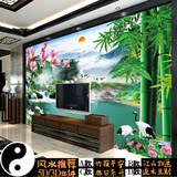 中式客厅3D5D山水风景背景壁画流水生财影视墙电视背景墙壁画墙纸