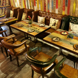 定制美式复古咖啡厅沙发桌椅组合瓷片桌面主题西餐厅单双人大卡座