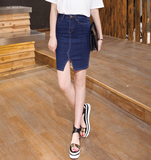 2016夏季新款韩版牛仔短裙修身显瘦弹力高腰半身裙开叉包臀一步裙
