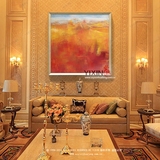 黄红色调间接抽象油画手绘大芬村画师直销现代客厅沙发背景墙挂画