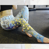瑜伽裤女紧身踩脚高腰透气彩色印花夏季性感健身裤子运动弹力长裤