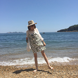 韩国2016新品夏日度假风超美绿叶图案口袋随意裙底撕边吊带牛仔裙