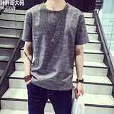 夏季中国风亚麻短袖T恤男士加肥加大码日系复古风棉麻半袖潮男装