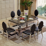 大理石餐桌椅组合6人现代简约欧式创意不锈钢长方形餐桌饭桌子
