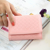 新款韩版女钱包三折短款迷你编织折叠薄款学生女款零钱包钱夹