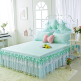 新款夏季韩式韩版公主风格蕾丝床裙床罩单件全棉纯棉粉红淡水绿色