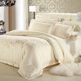 婚庆床上四件套贡缎提花全棉4件套白色床单被套纯棉刺绣欧式家纺