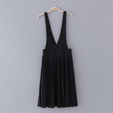 D46-8 美国单 夏季新款简约纯色显瘦修身百褶裙背带裙女式连衣裙