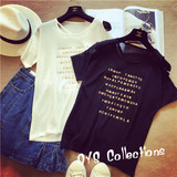 2016韩版时尚夏季女式修身字母短袖针织衫百搭薄款打底衫显瘦T恤
