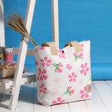 日系棉麻樱の花系列 帆布手提袋+化妆包 便当袋单肩包环保袋 230g
