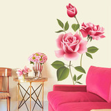 浪漫粉红玫瑰花朵墙贴结婚卧室装饰冰箱贴纸柜子门贴防水瓷砖贴画