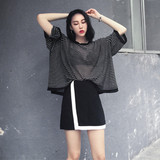 2016夏季新款韩国原宿bf风宽松显瘦蝙蝠袖透视条纹t恤 防晒罩衫女
