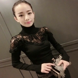 韩国代购2016秋冬高领韩版套头毛衣女蕾丝性感修身长袖针织打底衫