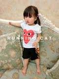 runningcat婴儿童装 男女宝宝爱心眼睛play圆领全纯棉短袖潮T恤