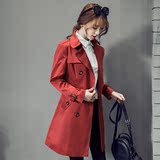 西子小小2016春装新款韩版潮中长款双排扣修身显瘦外套女式风衣