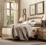 法式复古做旧1.8米双人床 布艺婚床 美式乡村实木橡木软靠卧室床