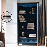 美式地中海风格书架 置物柜/实木蓝色书柜收纳柜/四层展示柜