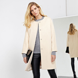 西嘉品牌2015冬装中长款呢外套女通勤纯色圆领大口袋茧型羊毛大衣
