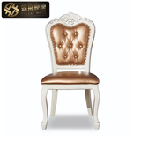 欧式实木餐椅 美式雕花椅子 酒店皮艺餐椅 全实木餐椅 象牙白餐椅