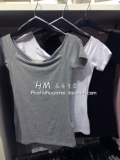 HM H＆M女装T恤船领前后大圆领插肩袖上衣单品专柜正品