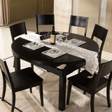 餐桌 伸缩折叠实木餐桌 简约现代黑橡木圆桌 大理石餐桌椅组合6人