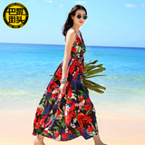 夏沙滩裙泰国印花吊带长裙雪纺深v露背连衣裙海边度假必备海滩裙